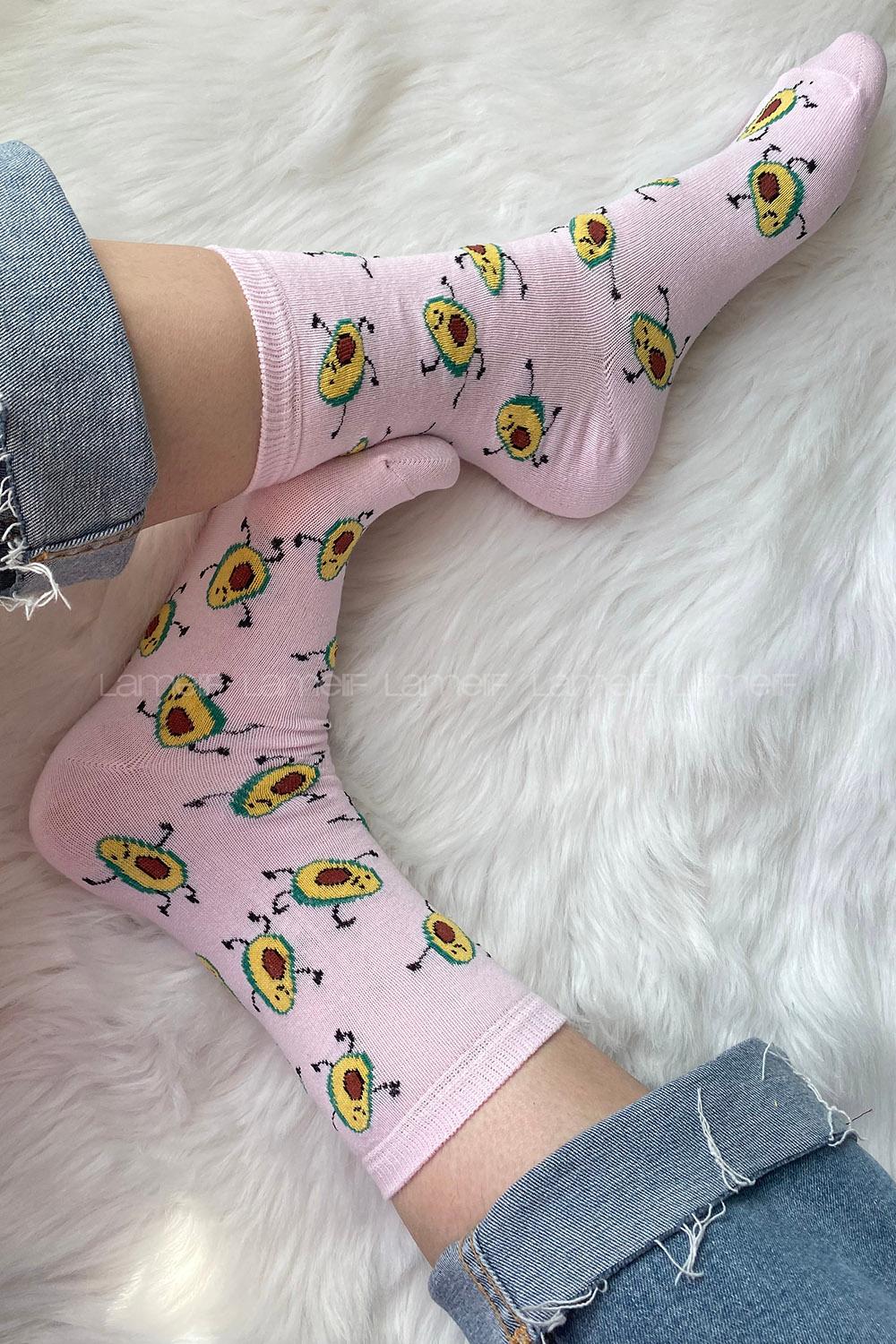 Modalamelif Minik Avakado Baskılı Soket Çorap Pudra