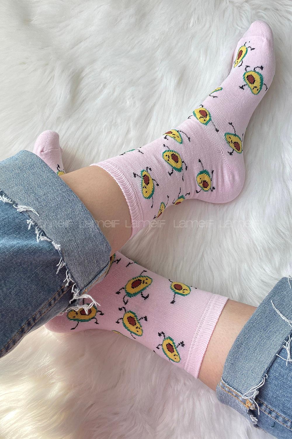 Modalamelif Minik Avakado Baskılı Soket Çorap Pudra