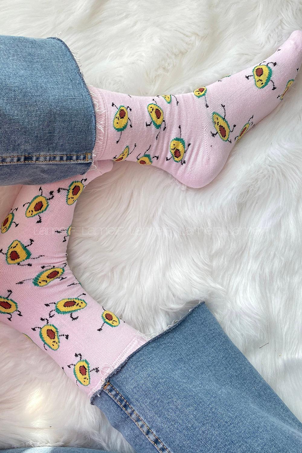 Modalamelif Minik Avakado Baskılı Soket Çorap Pudra