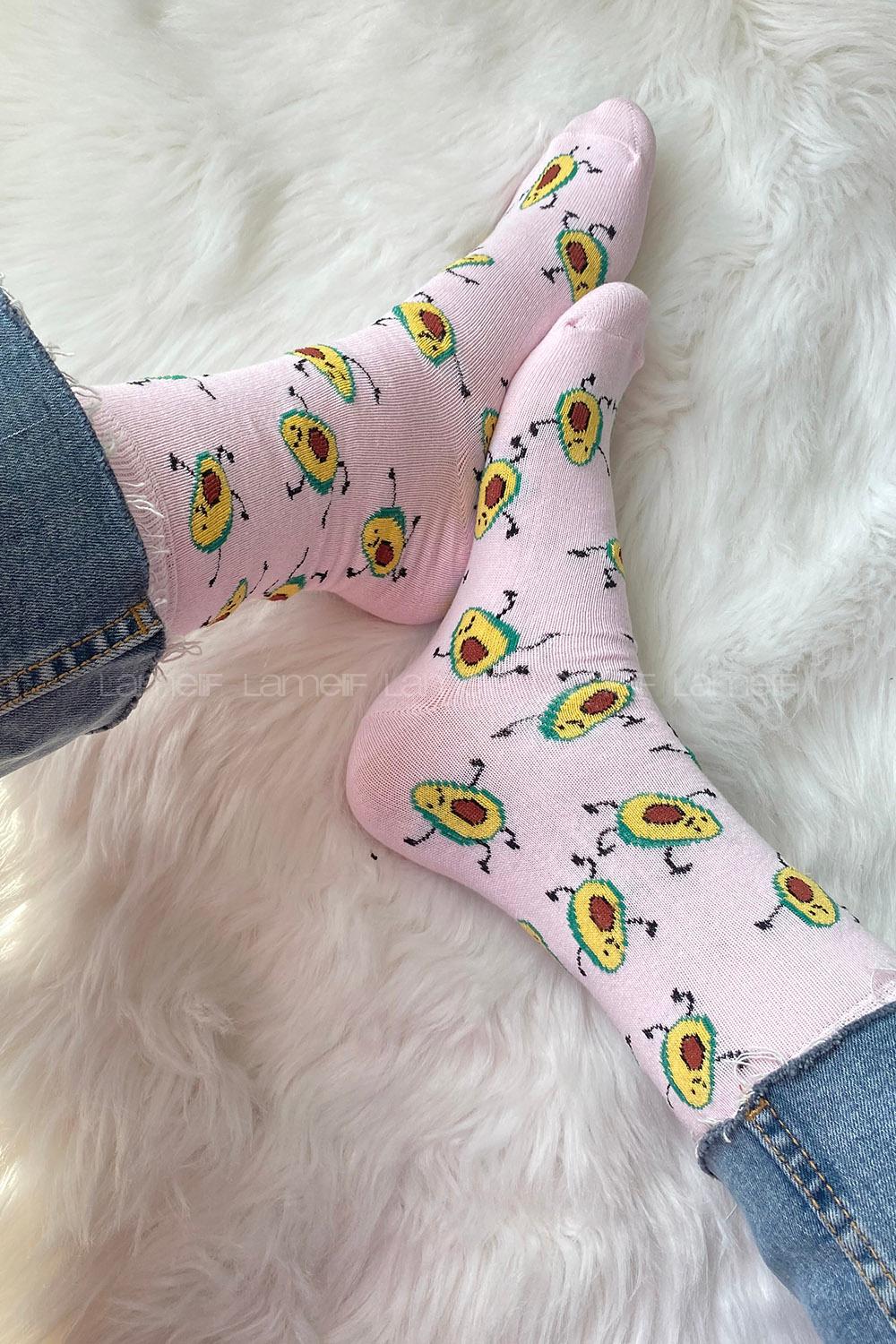 Modalamelif Minik Avakado Baskılı Soket Çorap Pudra