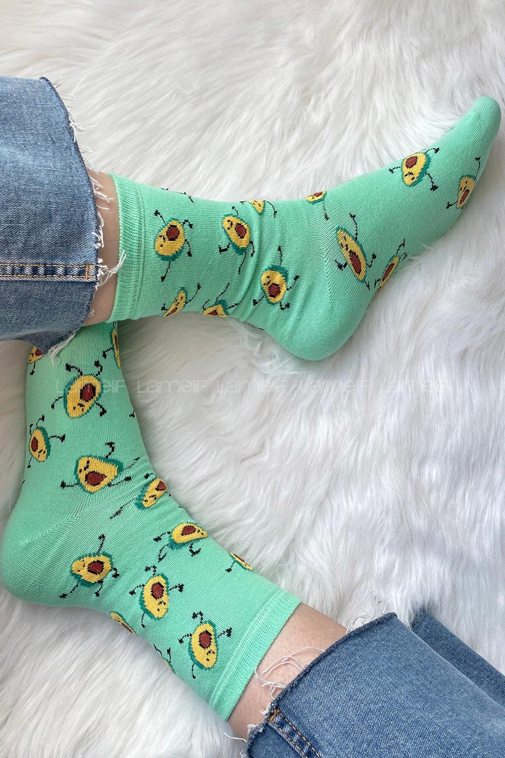 Modalamelif Minik Avakado Baskılı Soket Çorap Yeşil