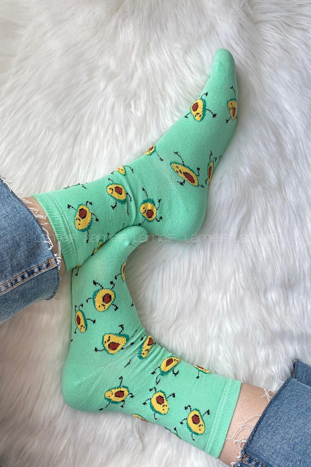 Modalamelif Minik Avakado Baskılı Soket Çorap Yeşil