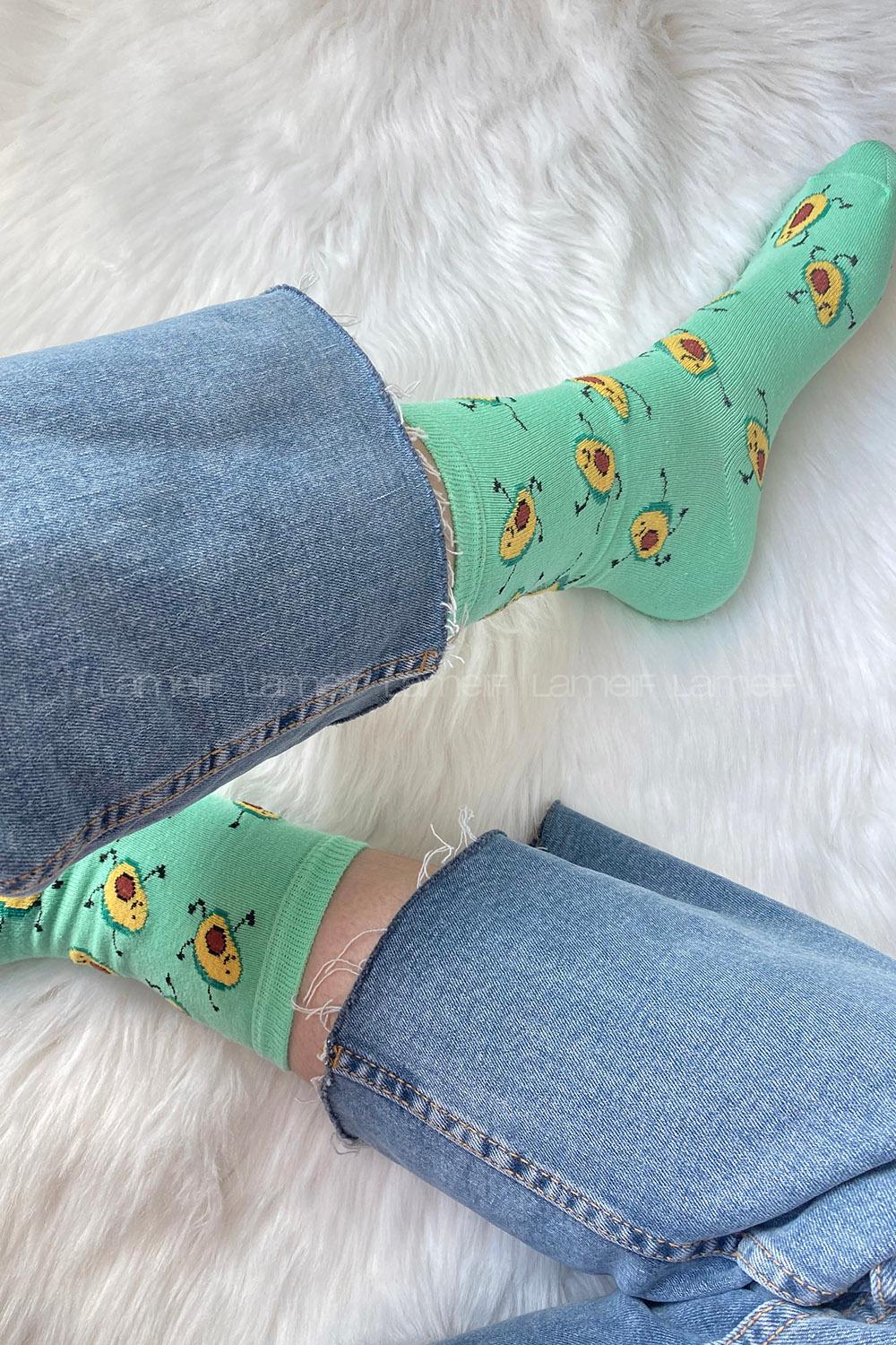 Modalamelif Minik Avakado Baskılı Soket Çorap Yeşil