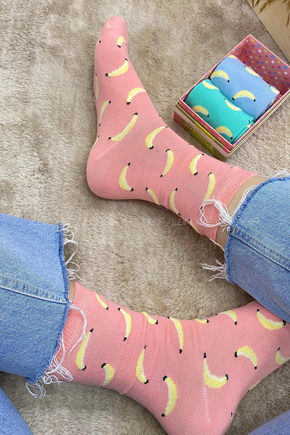 Modalamelif Muz İşlemeli 3 lü Soket Çorap