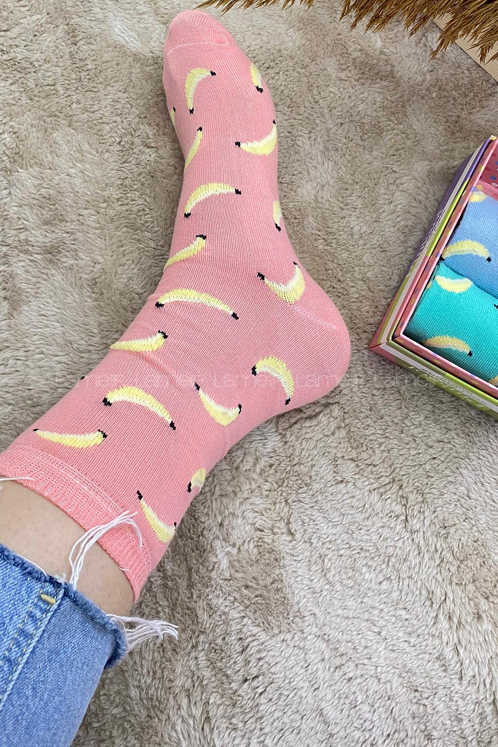 Modalamelif Muz İşlemeli 3 lü Soket Çorap