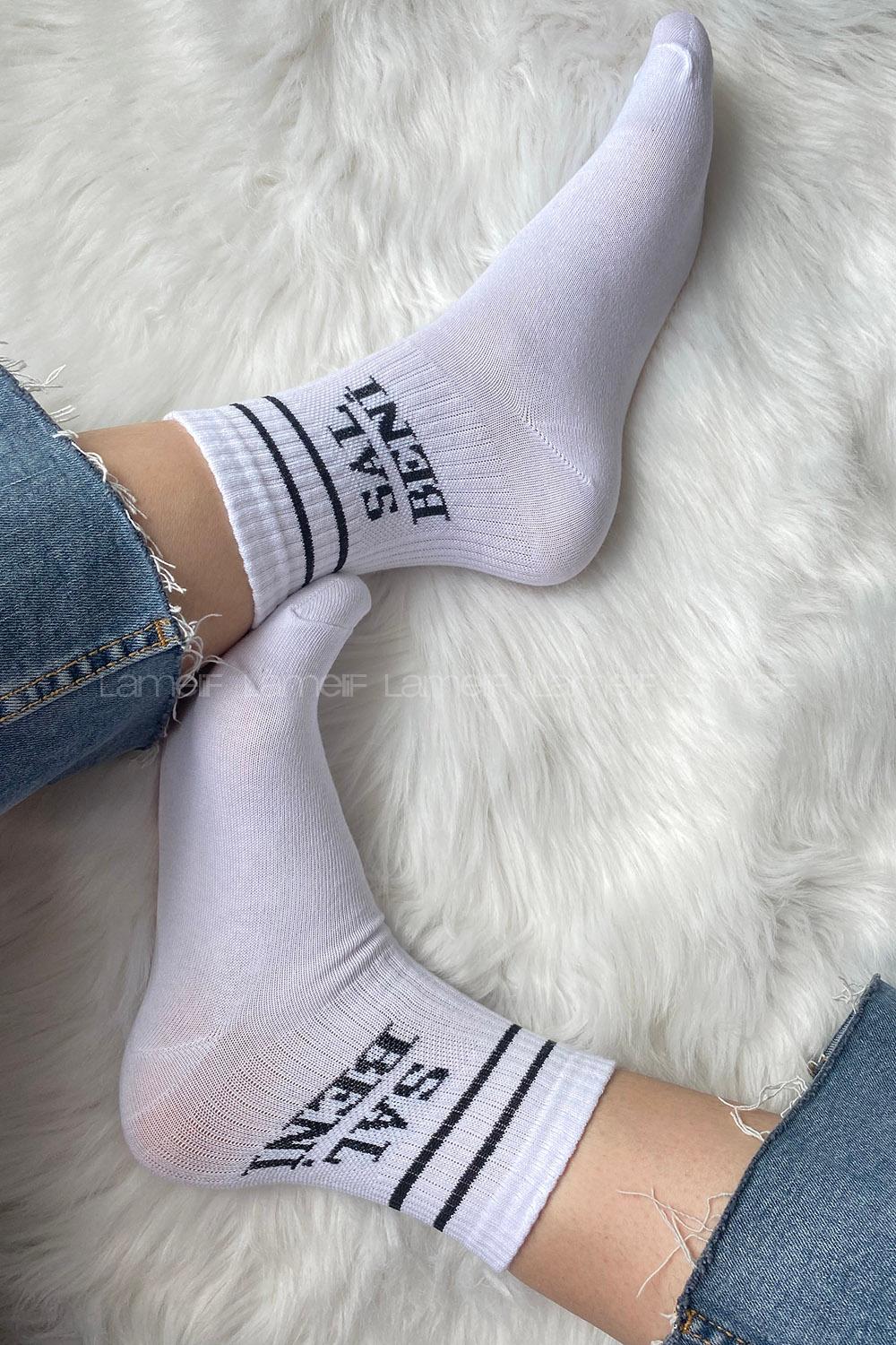 ModalemelModalamelifSal Beni Çizgili Soket Çorap Beyaz