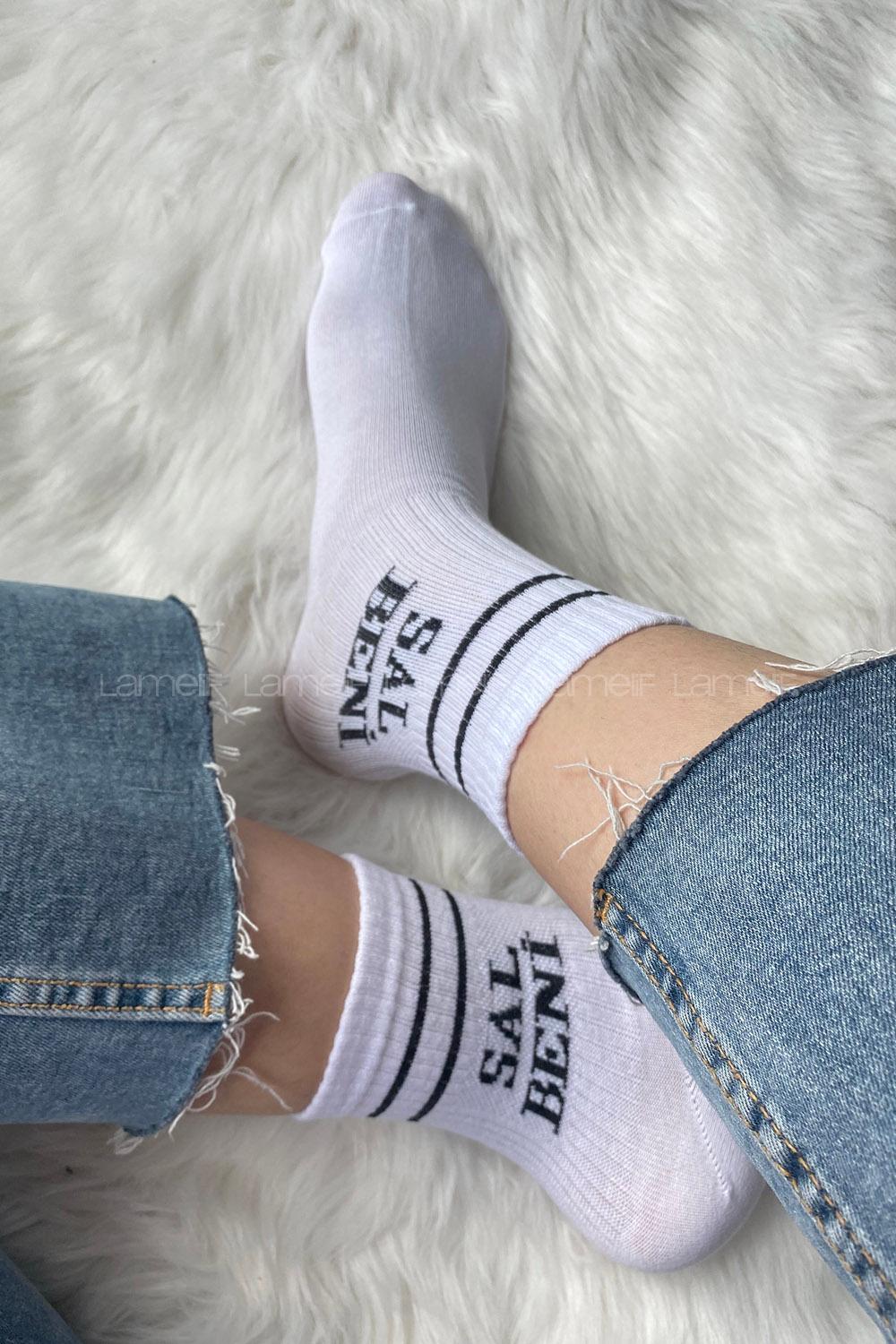 ModalemelModalamelifSal Beni Çizgili Soket Çorap Beyaz