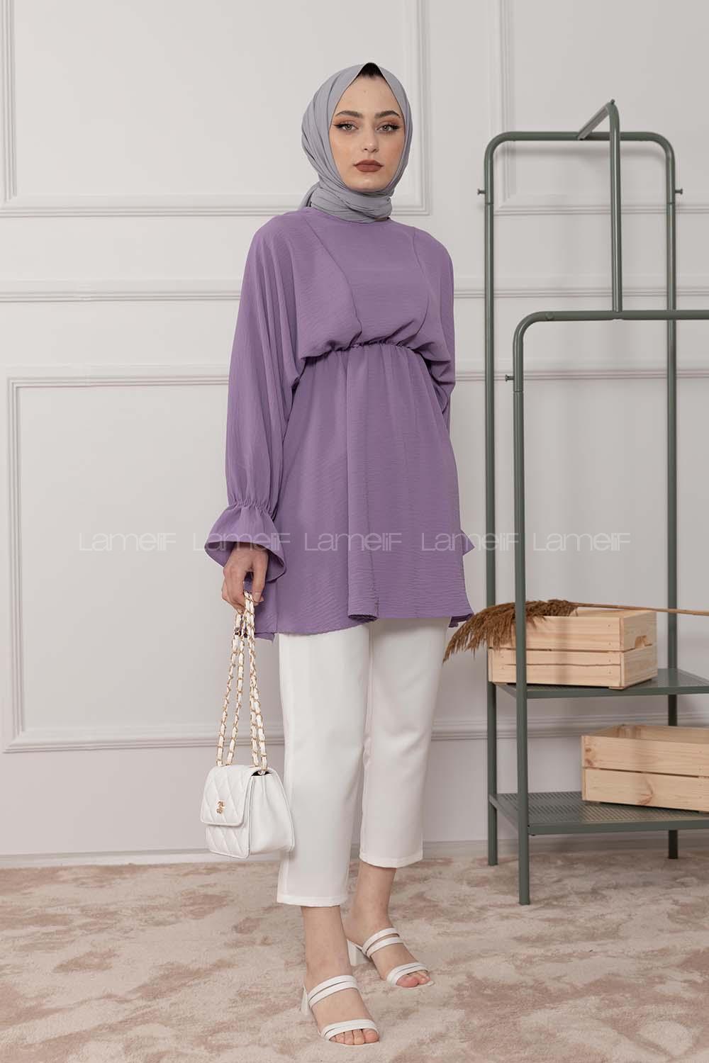 Modalamelif Balon Kol Ayrobin Tunik Eflatun