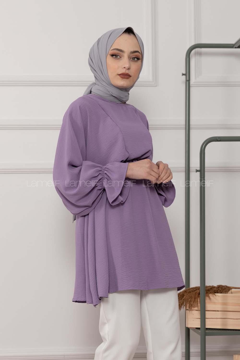 Modalamelif Balon Kol Ayrobin Tunik Eflatun