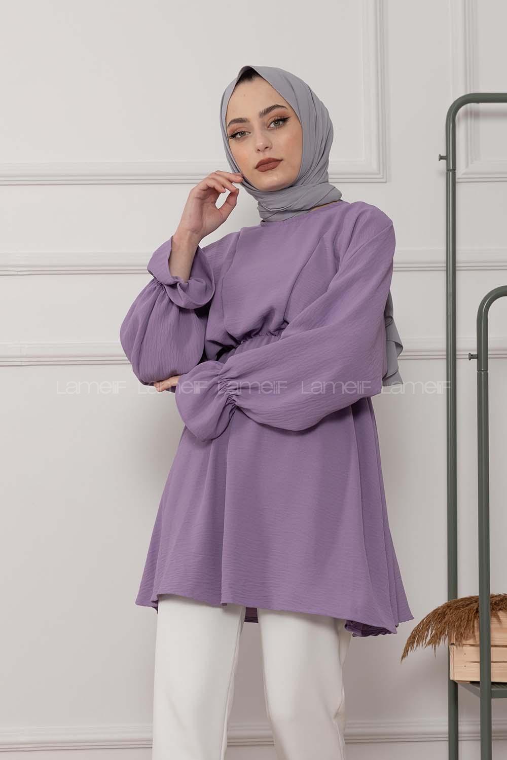 Modalamelif Balon Kol Ayrobin Tunik Eflatun