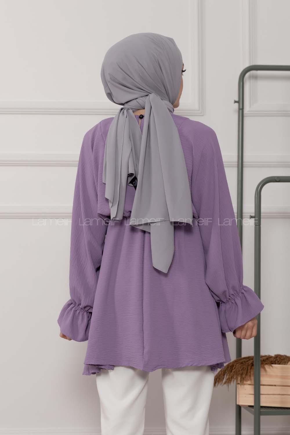 Modalamelif Balon Kol Ayrobin Tunik Eflatun