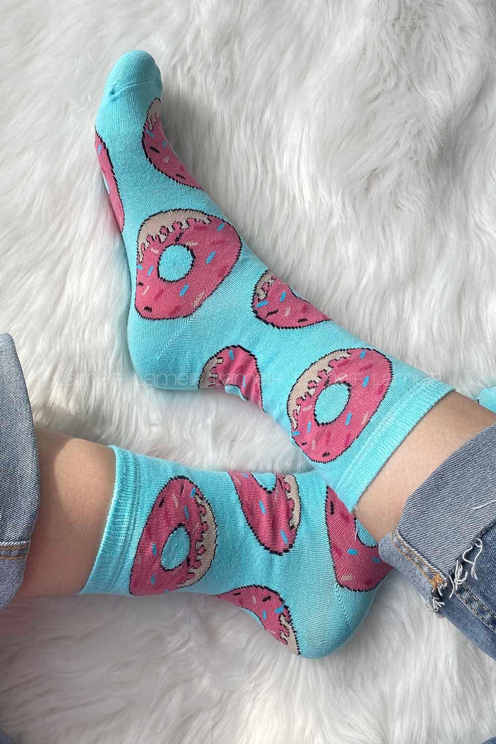 Modalamelif Dunat İşlemeli Soket Çorap Mavi