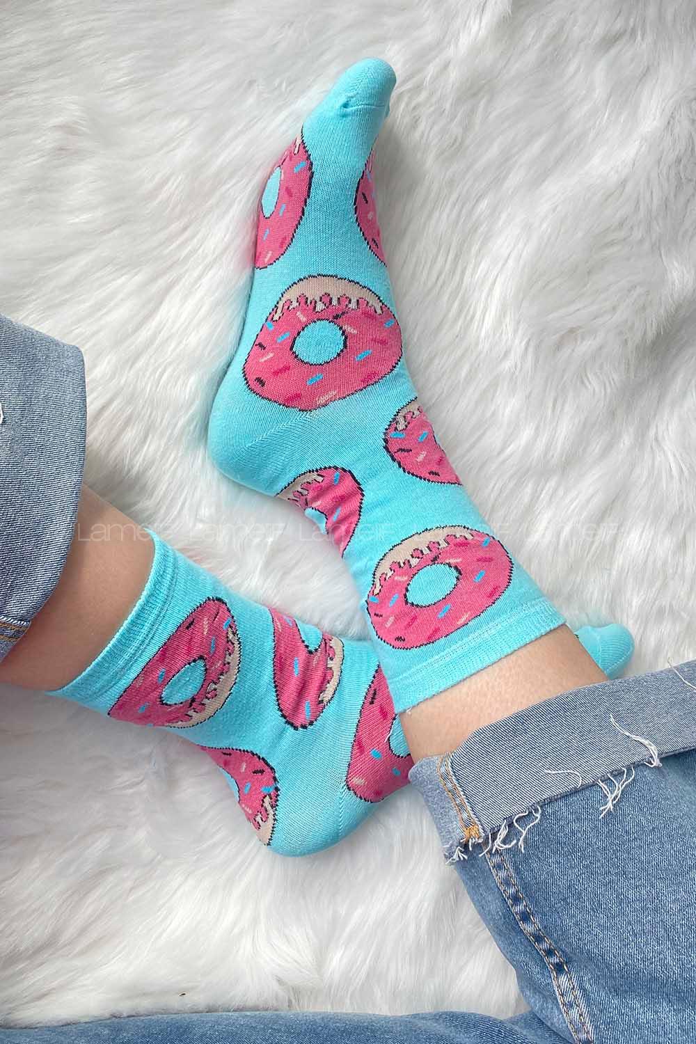 Modalamelif Dunat İşlemeli Soket Çorap Mavi