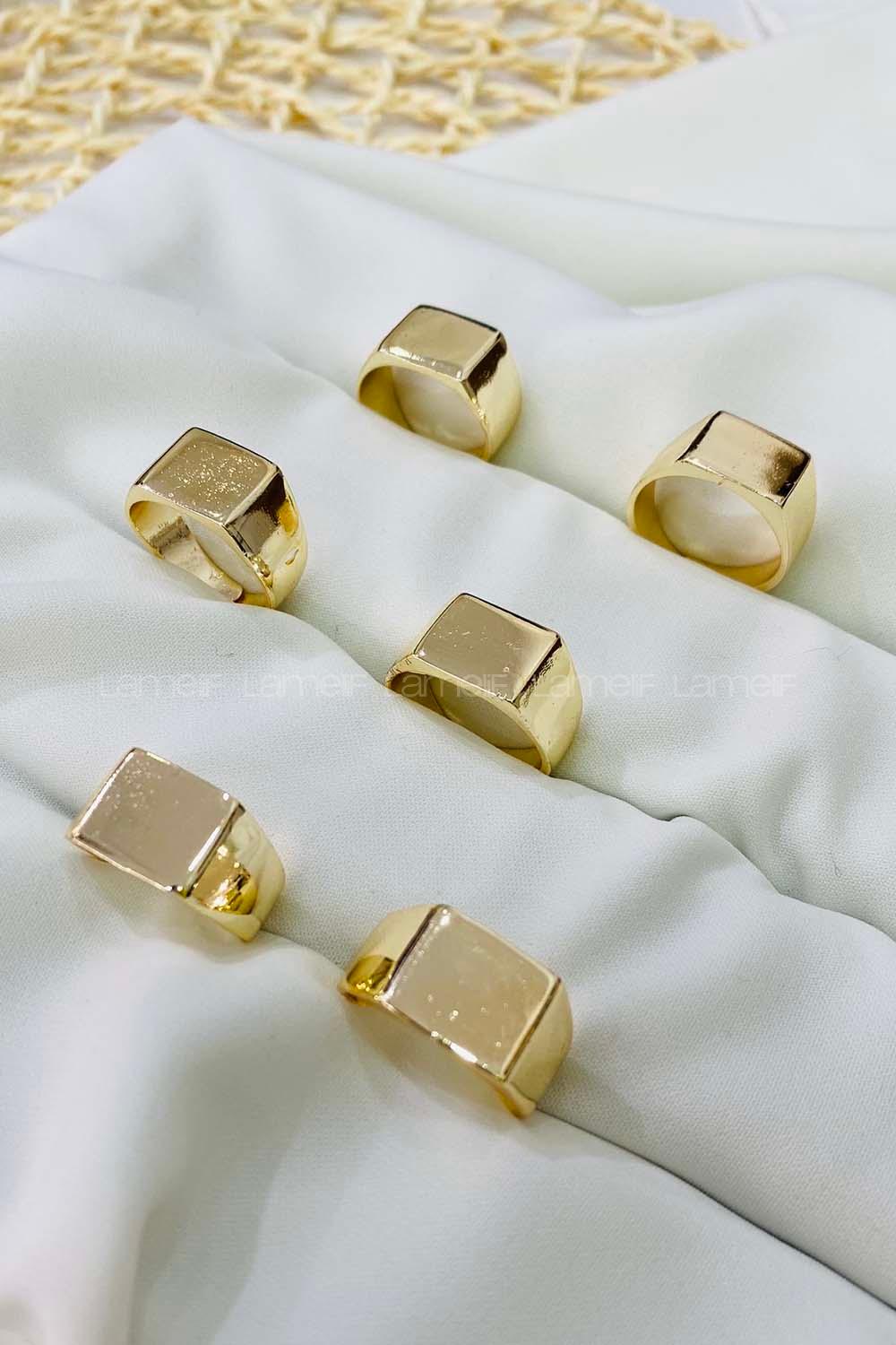 Modalamelif Gold Plaka Kare Yüzük