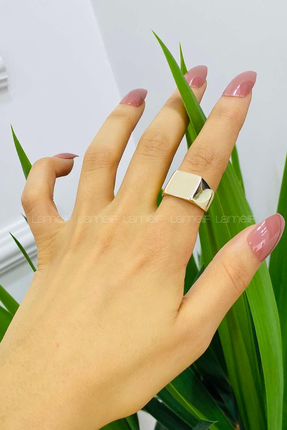 Modalamelif Gold Plaka Kare Yüzük