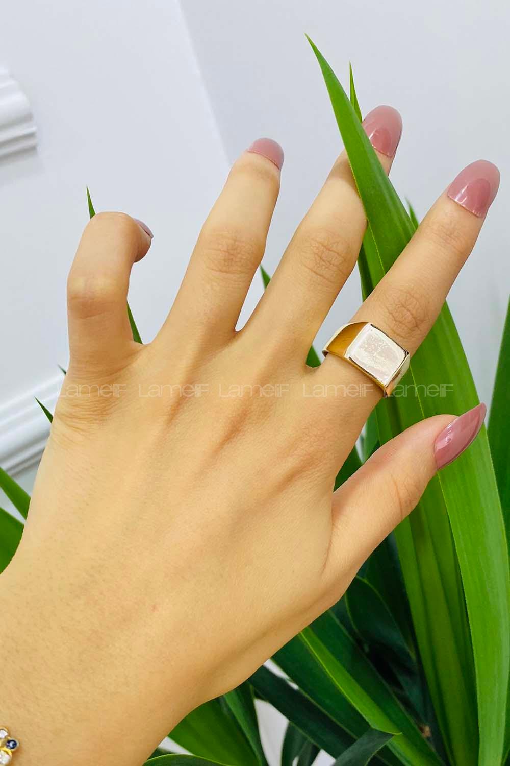 Modalamelif Gold Plaka Kare Yüzük