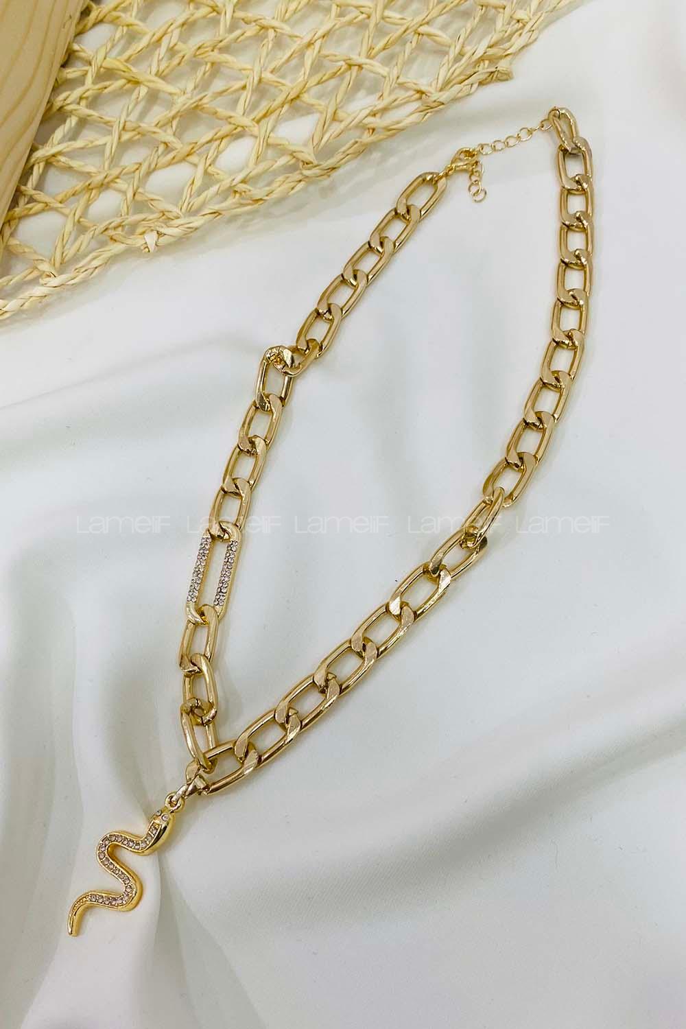 Modalamelif Gold Yılan Taşlı Kolye