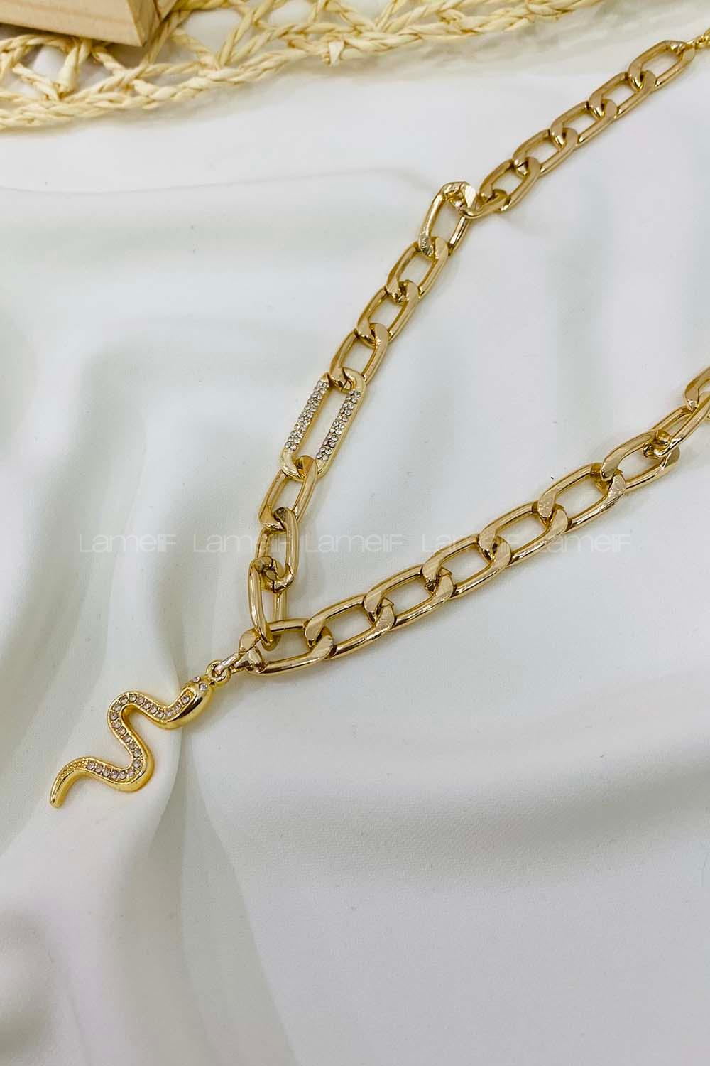 Modalamelif Gold Yılan Taşlı Kolye