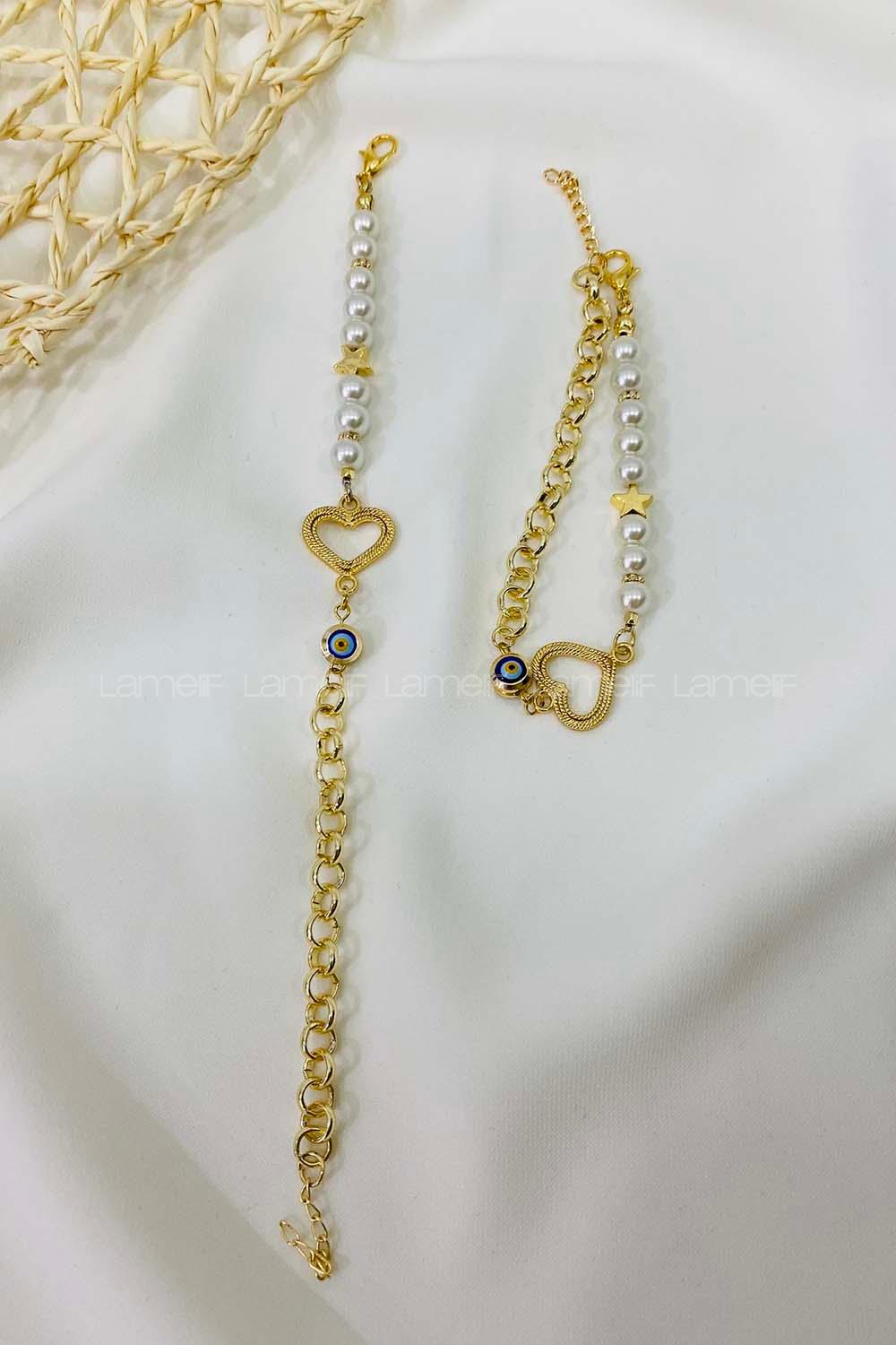 Modalamelif İnci Zincir Kalp Bileklik