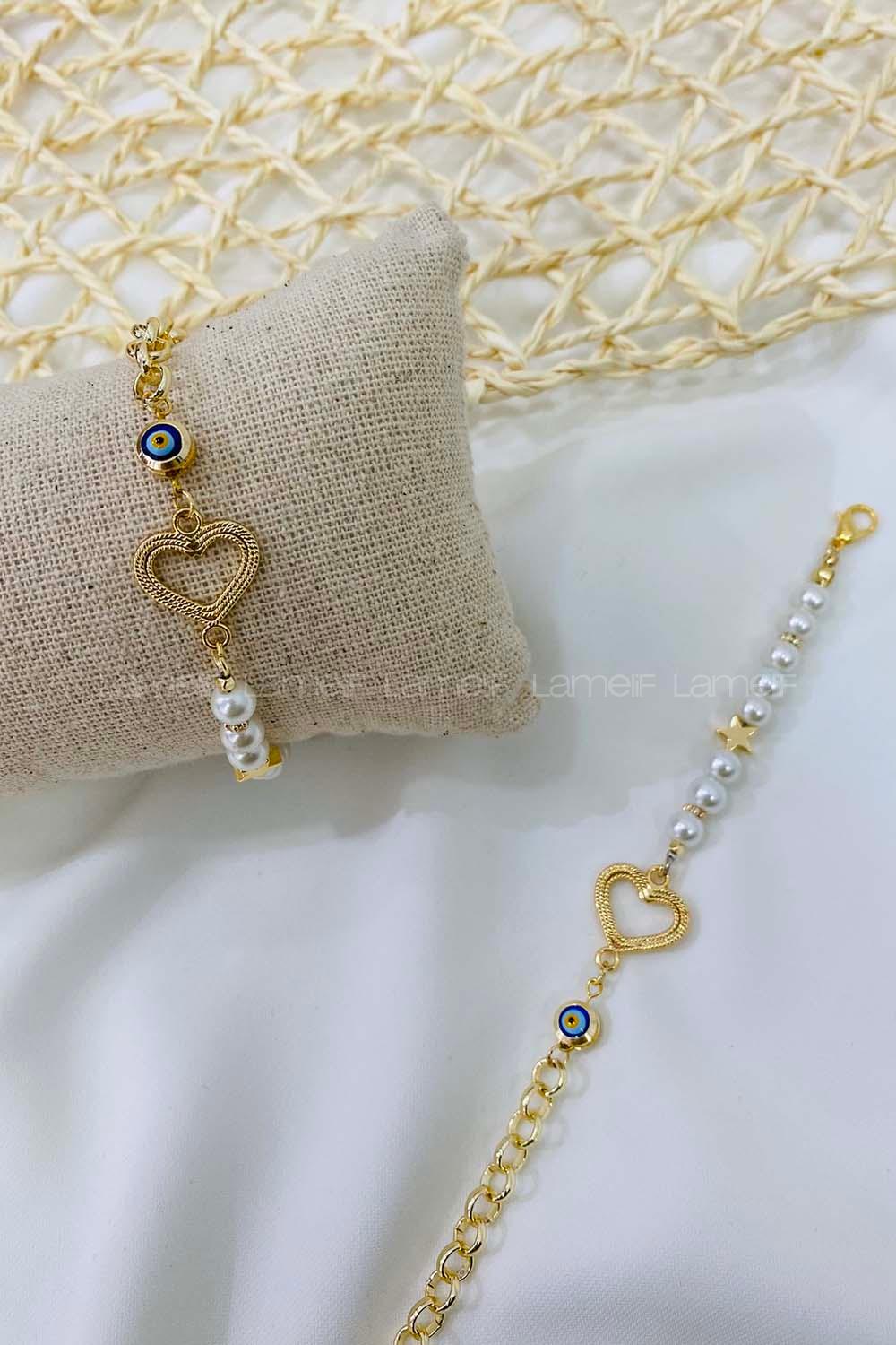 Modalamelif İnci Zincir Kalp Bileklik
