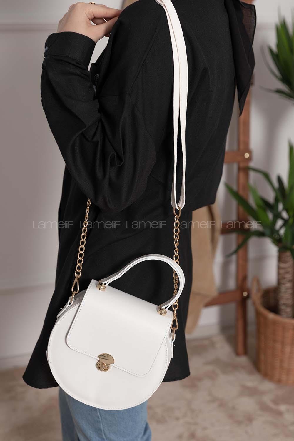 Modalamelif Kapak Kilitli Round Çanta Beyaz