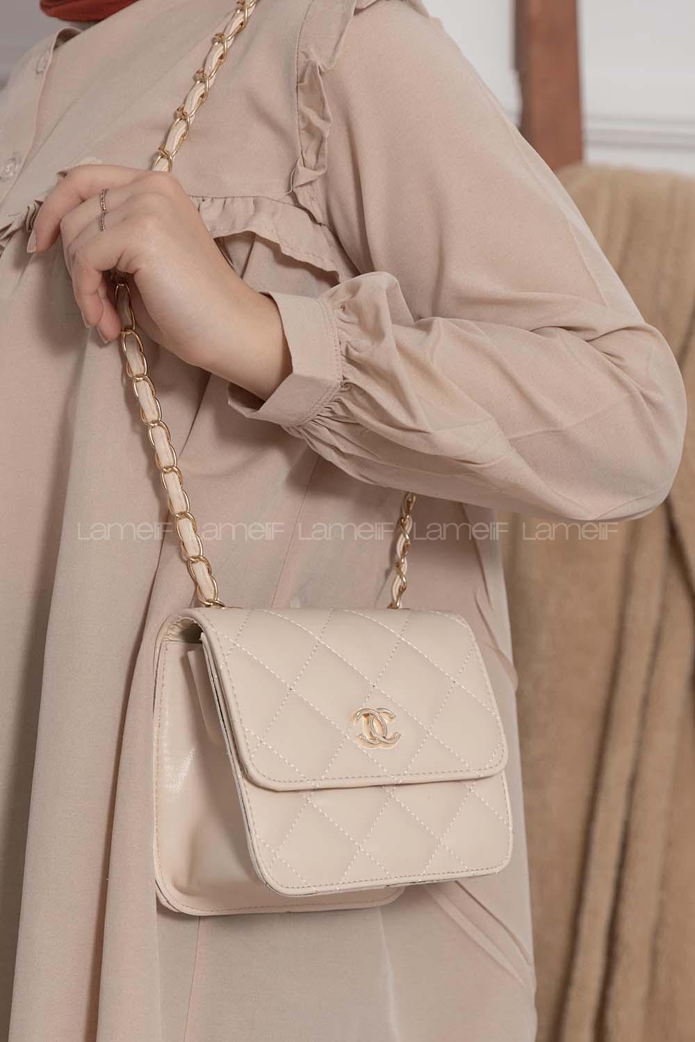 Modalamelif Kapitone Dikişli Çanta Vizonrengi