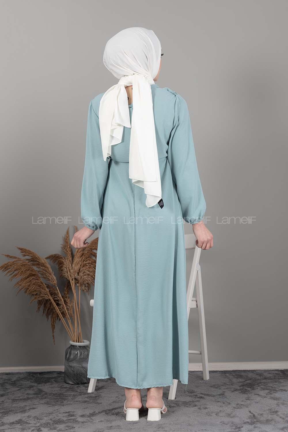 Modalamelif Önü Fırfırlı Kuşaklı Elbise Mint Yeşili