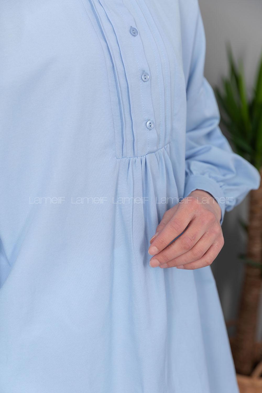 Modalamelif Balon Kol Önü Pileli Tunik Açık Mavi