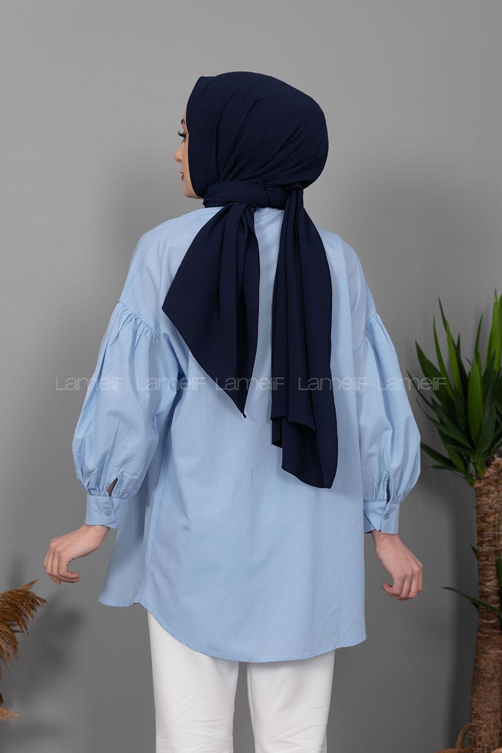 Modalamelif Balon Kol Önü Pileli Tunik Açık Mavi