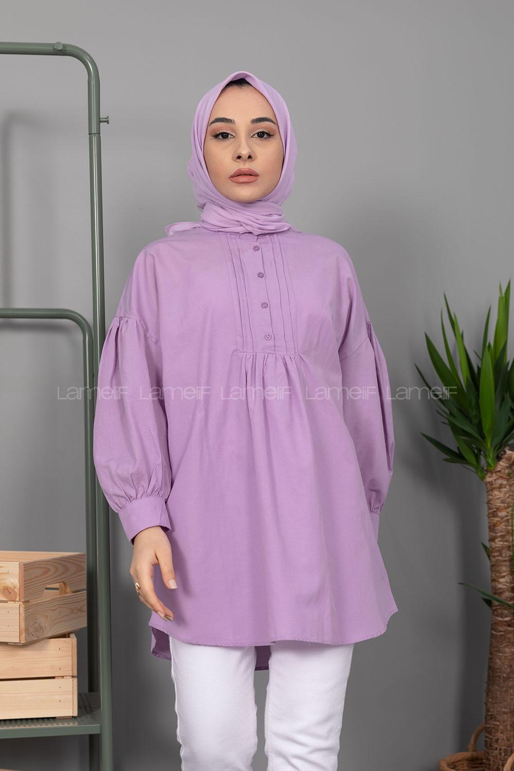 Modalamelif Balon Kol Önü Pileli Tunik Lila