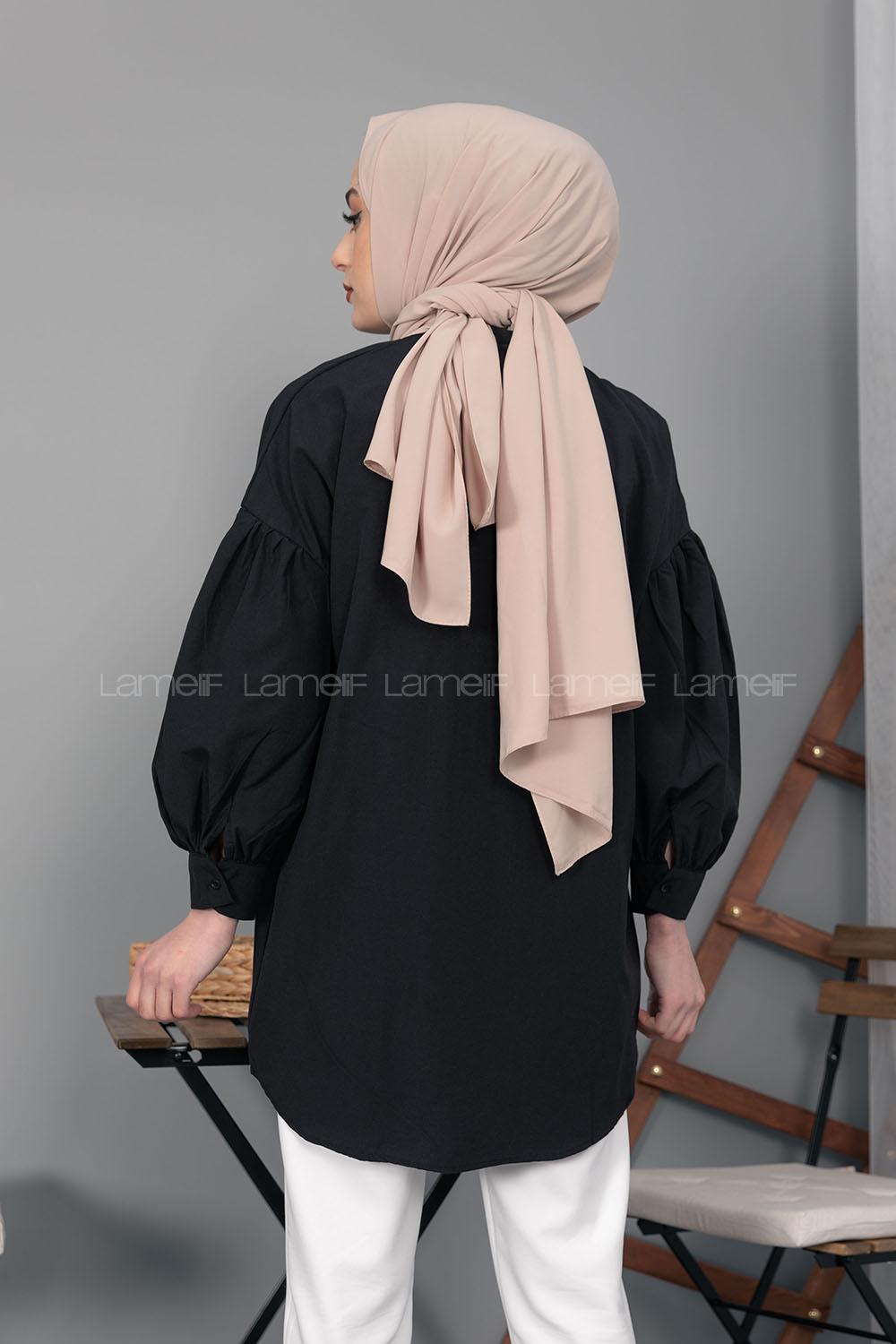 Modalamelif Balon Kol Önü Pileli Tunik Siyah