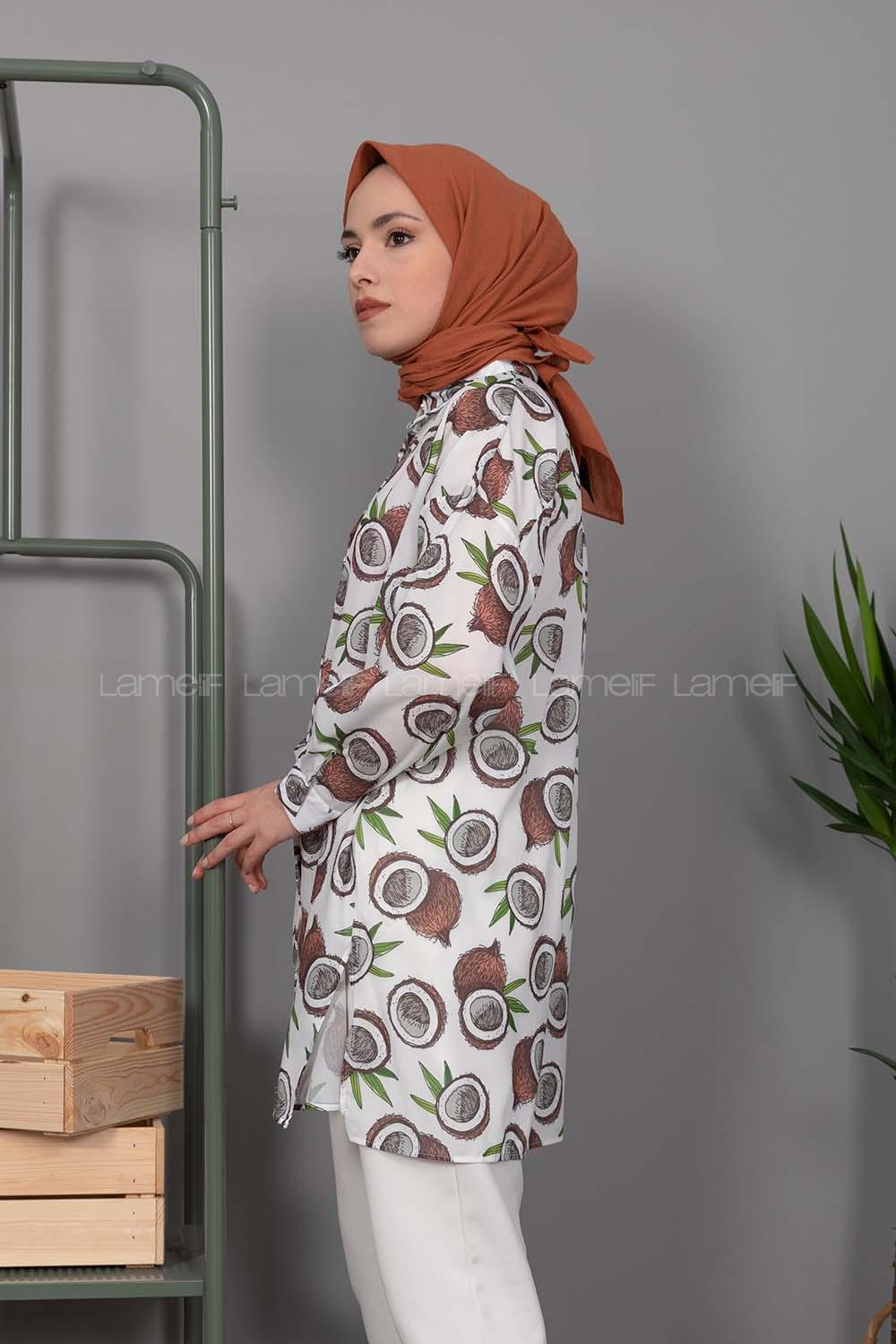 Modalamelif Coconat Desen Dijital Baskı Gömlek Ekru