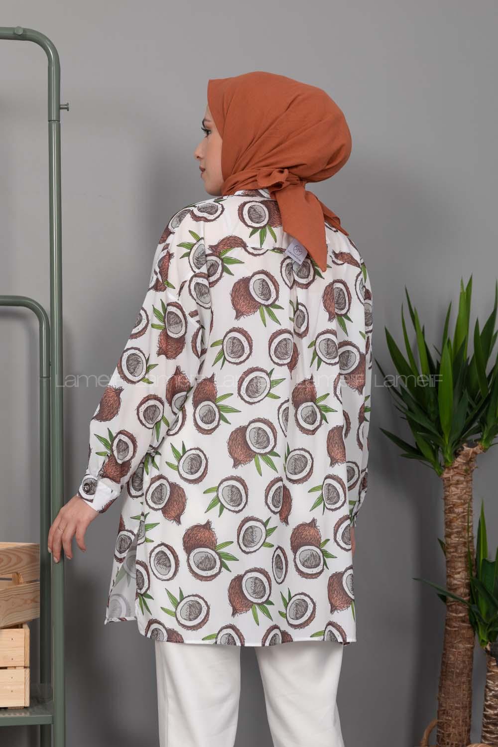 Modalamelif Coconat Desen Dijital Baskı Gömlek Ekru