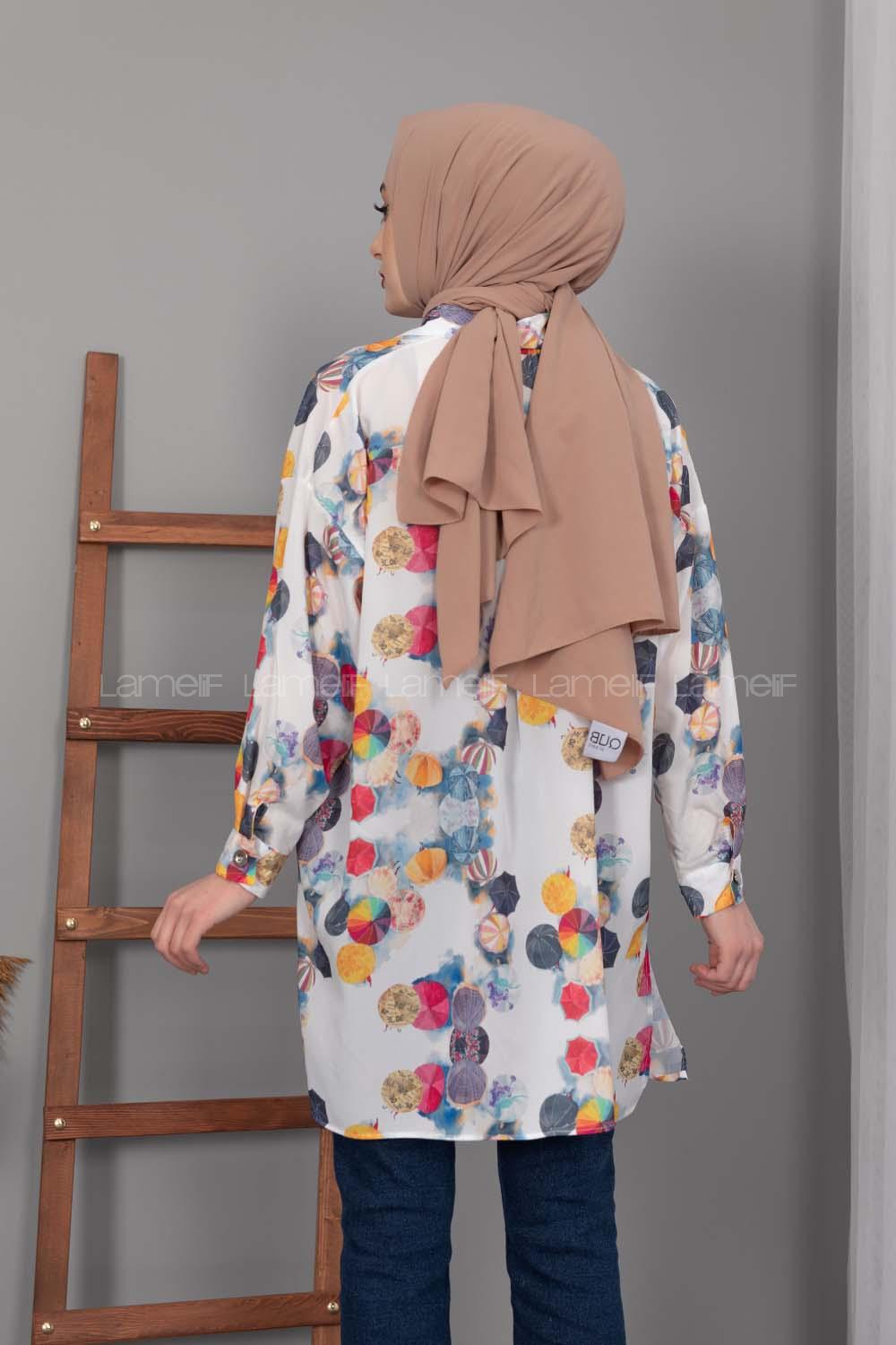 Modalamelif Etnik Desen Dijital Baskı Gömlek Lacivert