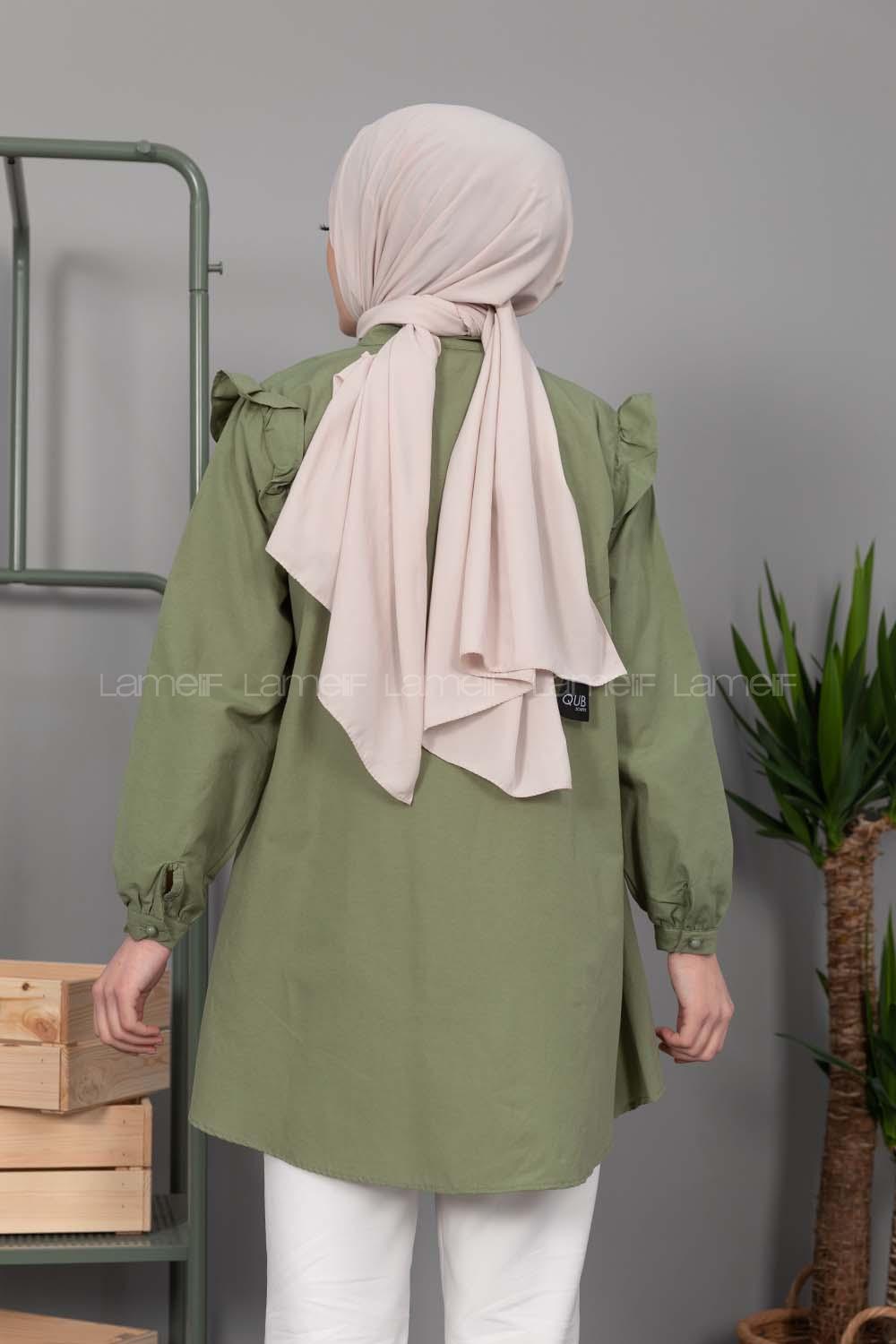 Modalamelif Hakim Yaka Fırfırlı Gömlek  Haki