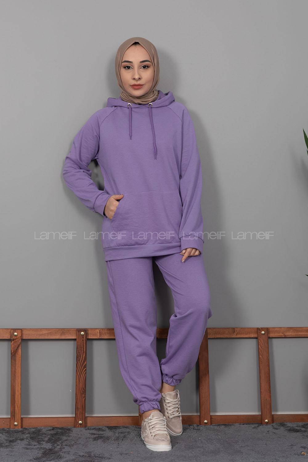Modalamelif Kanguru Cep Kapşonlu İkili Takım Lila