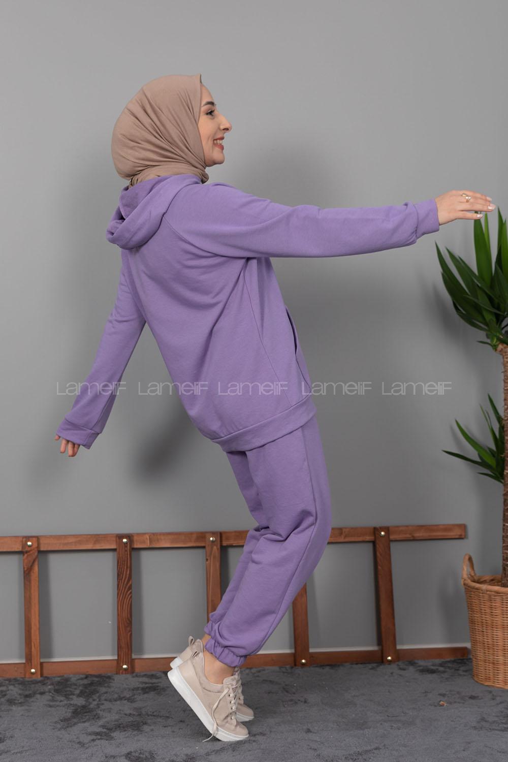 Modalamelif Kanguru Cep Kapşonlu İkili Takım Lila