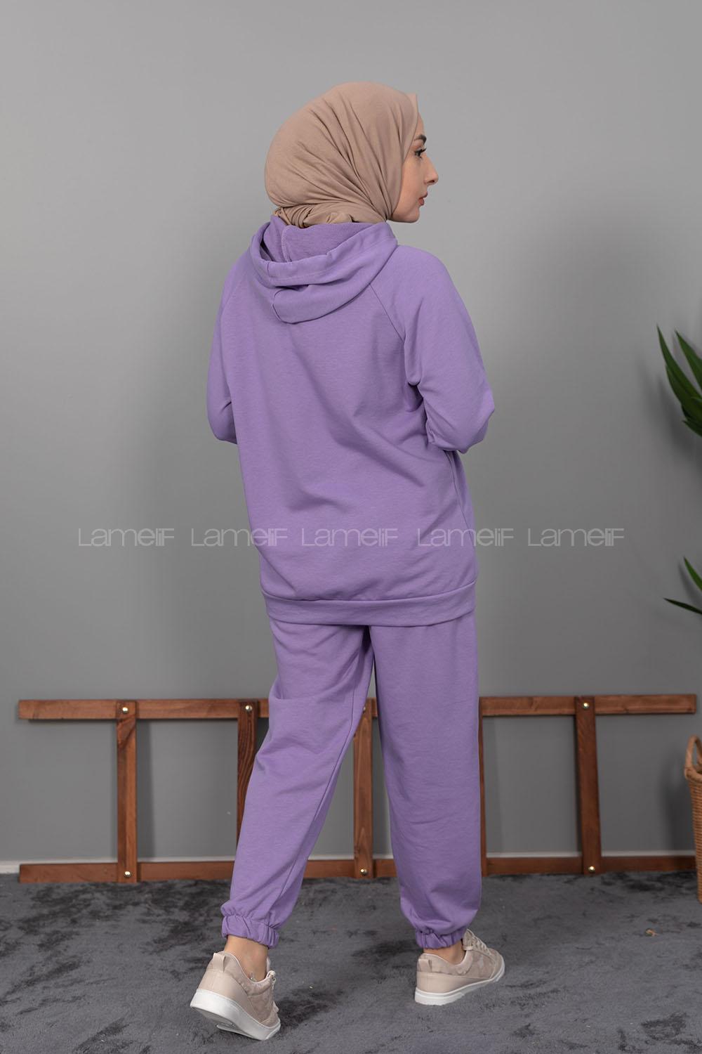 Modalamelif Kanguru Cep Kapşonlu İkili Takım Lila