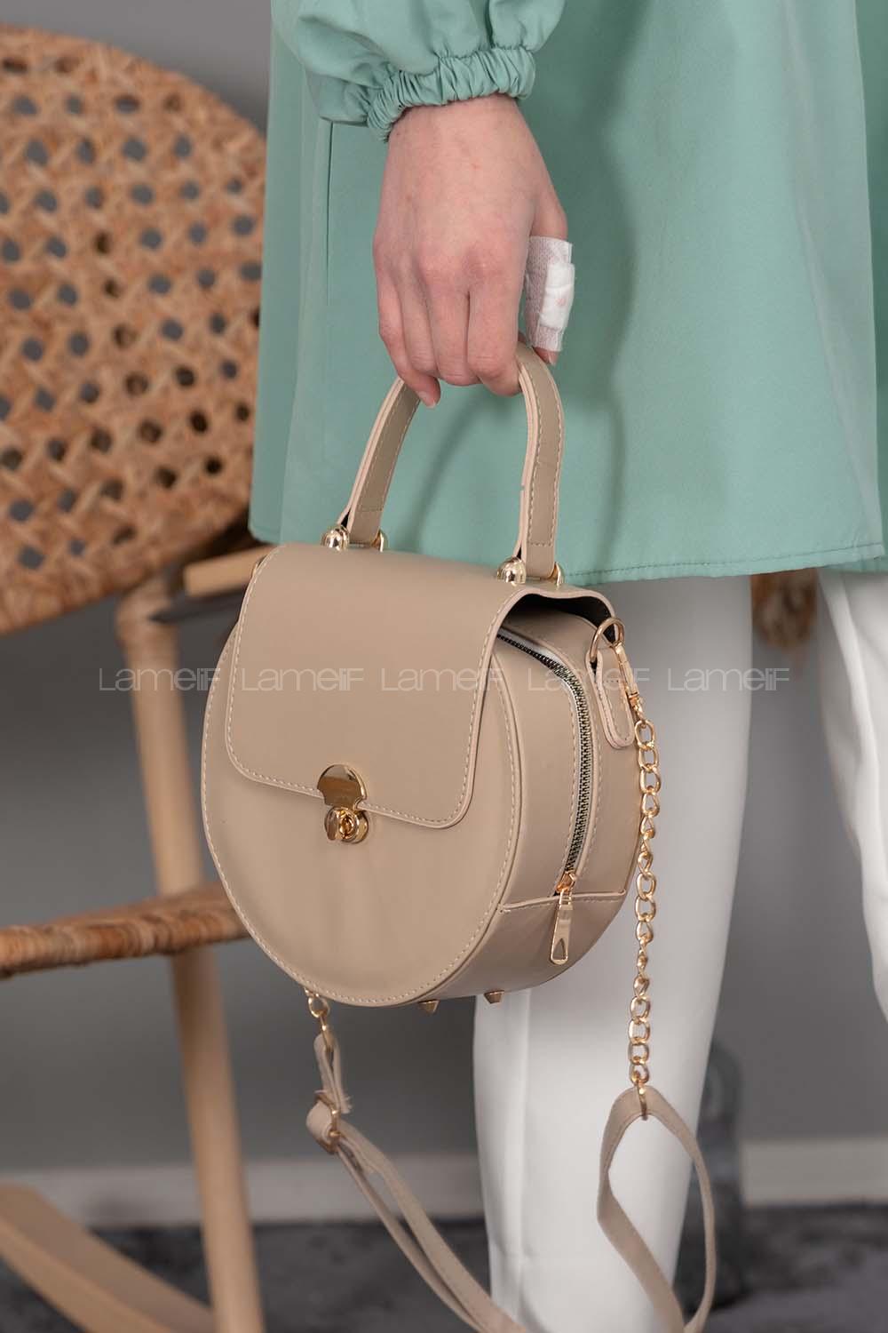 Modalamelif Kapak Kilitli Round Çanta Vizonrengi