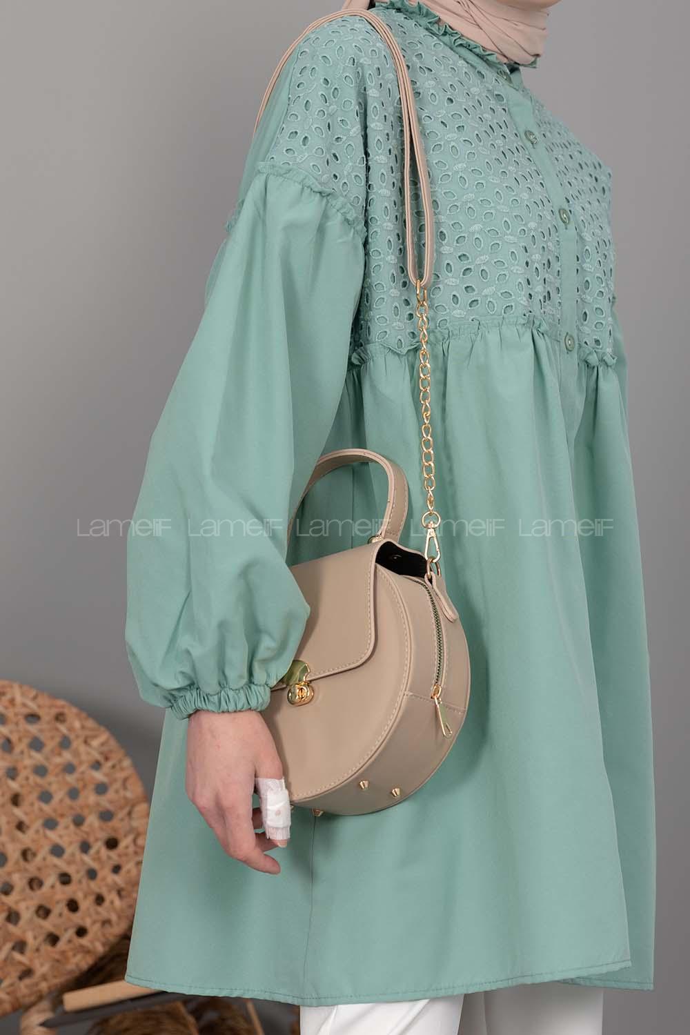 Modalamelif Kapak Kilitli Round Çanta Vizonrengi