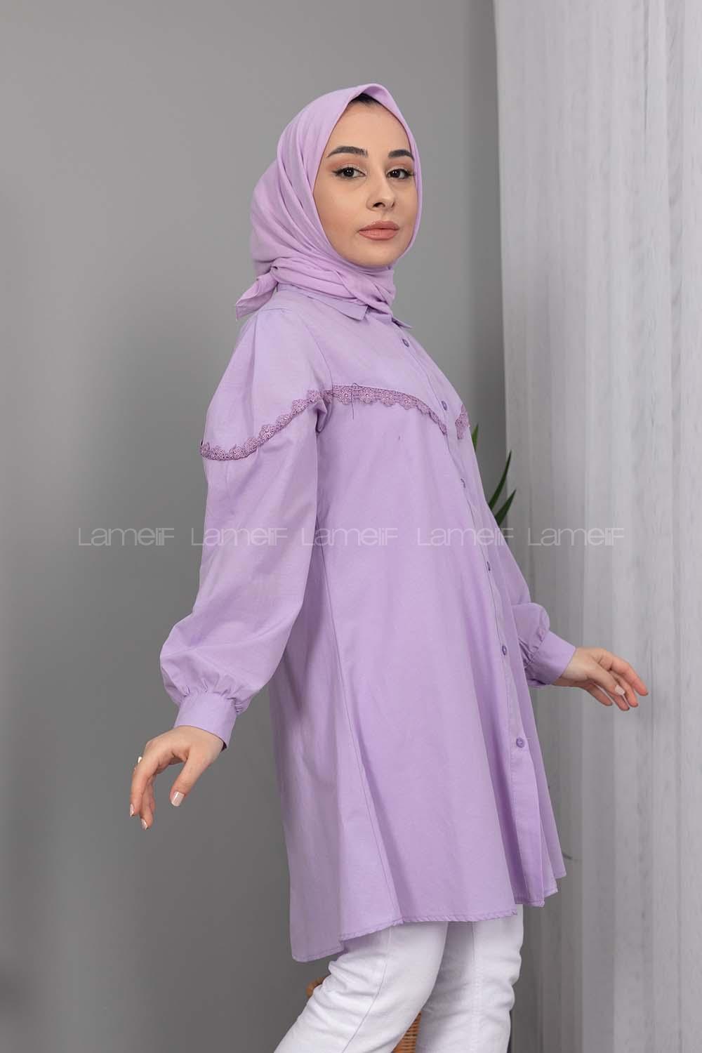Modalamelif Önü Güpür Fırfırlı Gömlek Lila