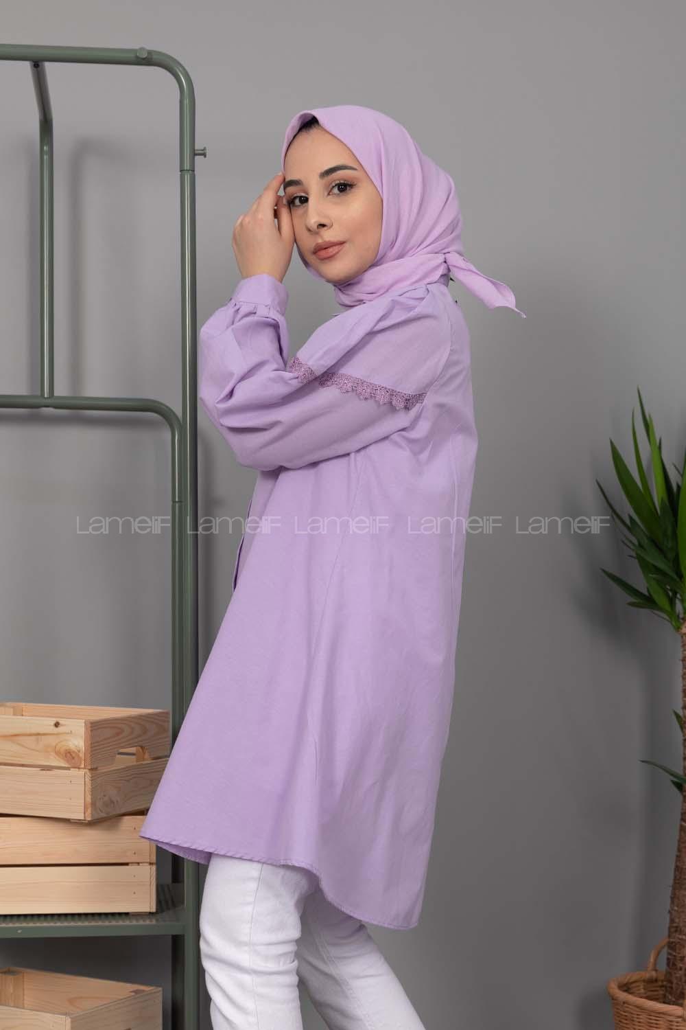 Modalamelif Önü Güpür Fırfırlı Gömlek Lila