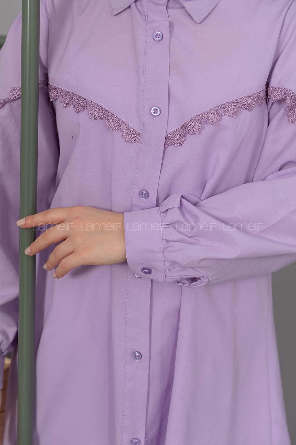 Modalamelif Önü Güpür Fırfırlı Gömlek Lila