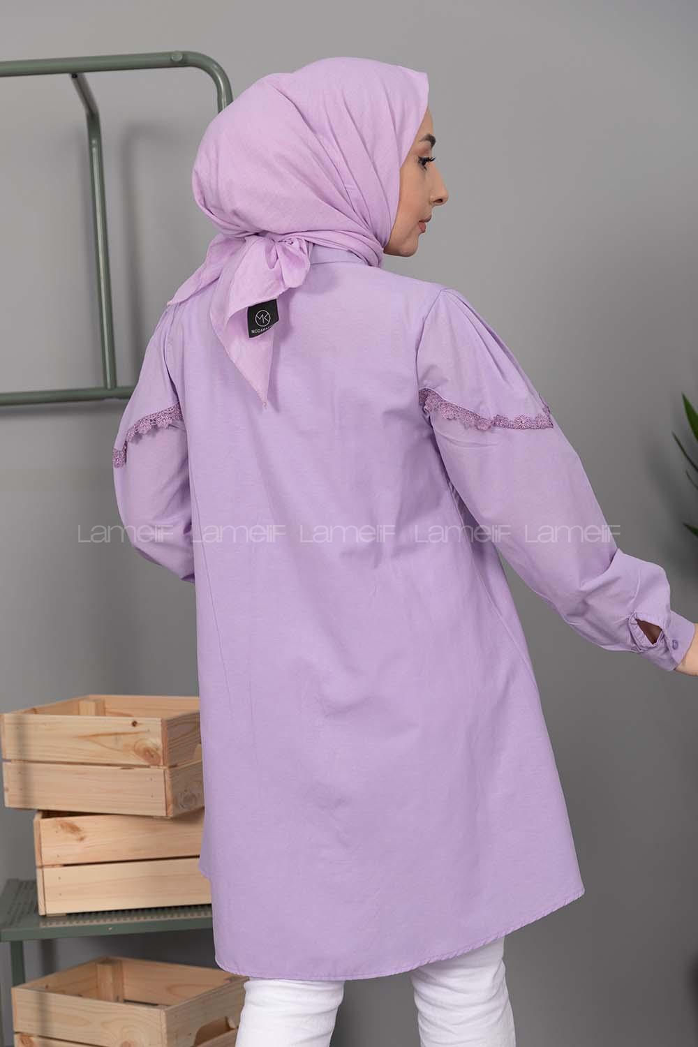Modalamelif Önü Güpür Fırfırlı Gömlek Lila