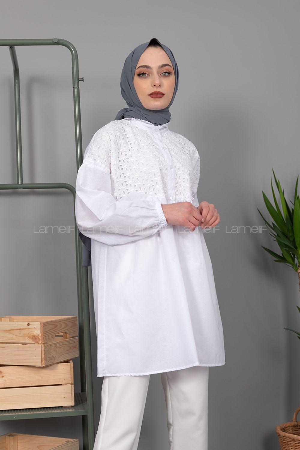 Modalamelif Önü Güpürlü Gömlek Beyaz