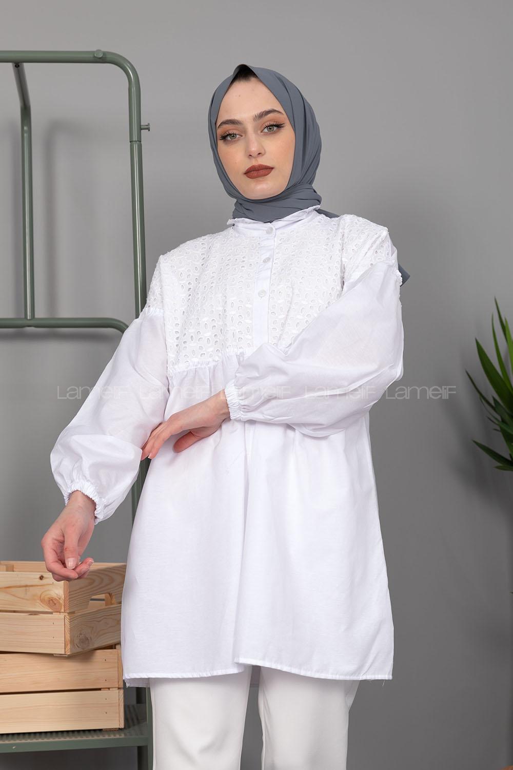 Modalamelif Önü Güpürlü Gömlek Beyaz