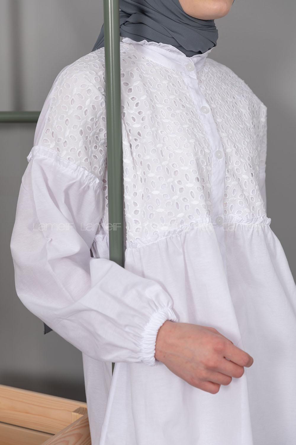 Modalamelif Önü Güpürlü Gömlek Beyaz