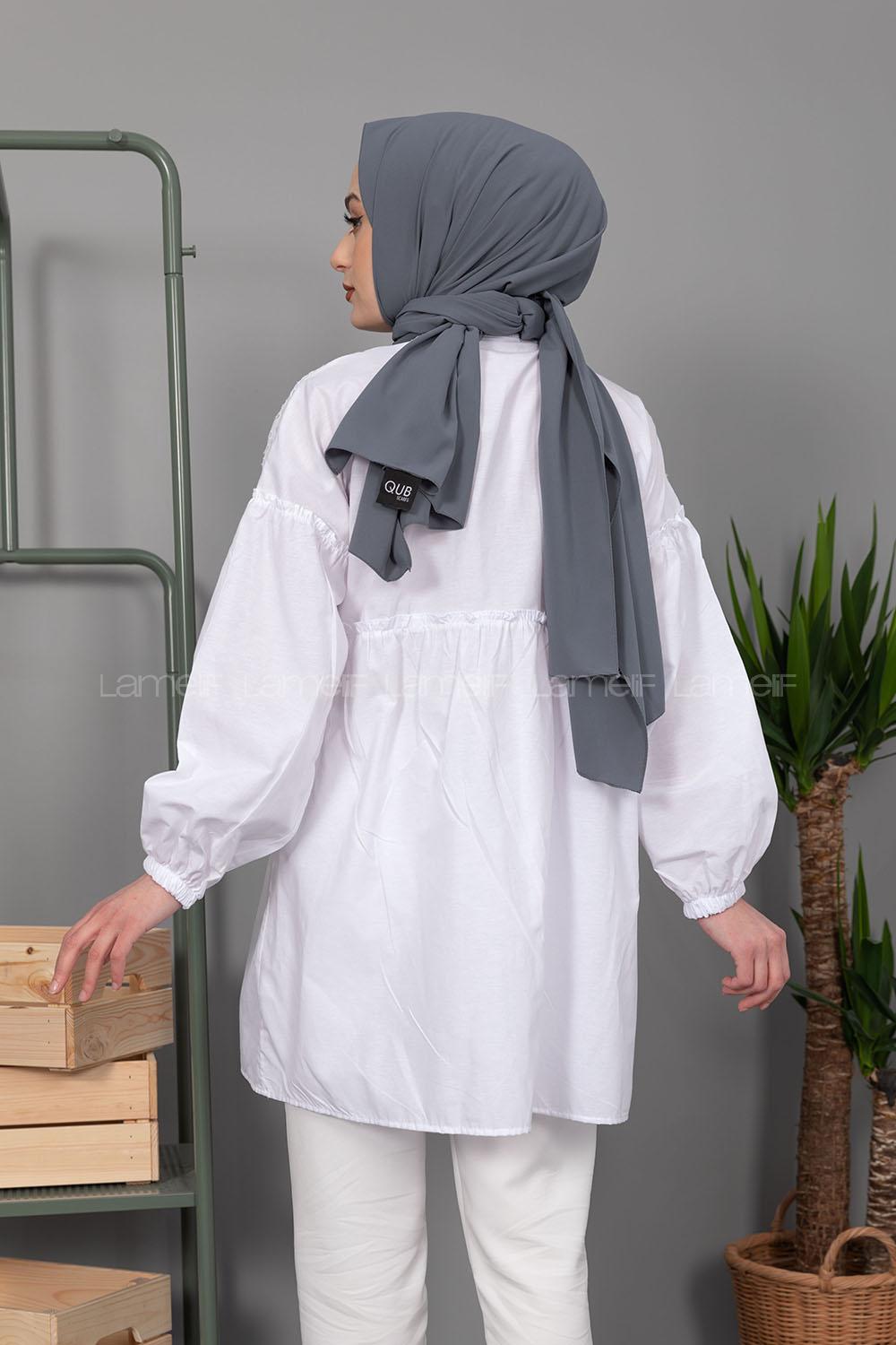 Modalamelif Önü Güpürlü Gömlek Beyaz