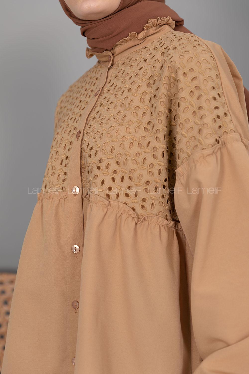 Modalamelif Önü Güpürlü Gömlek Camel