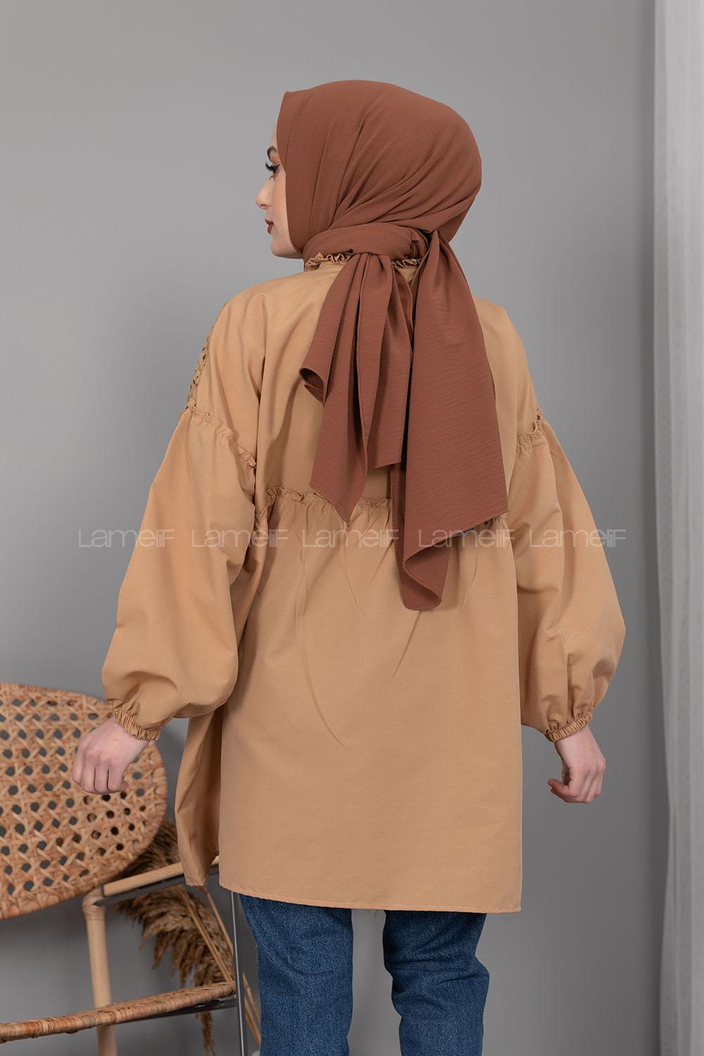 Modalamelif Önü Güpürlü Gömlek Camel